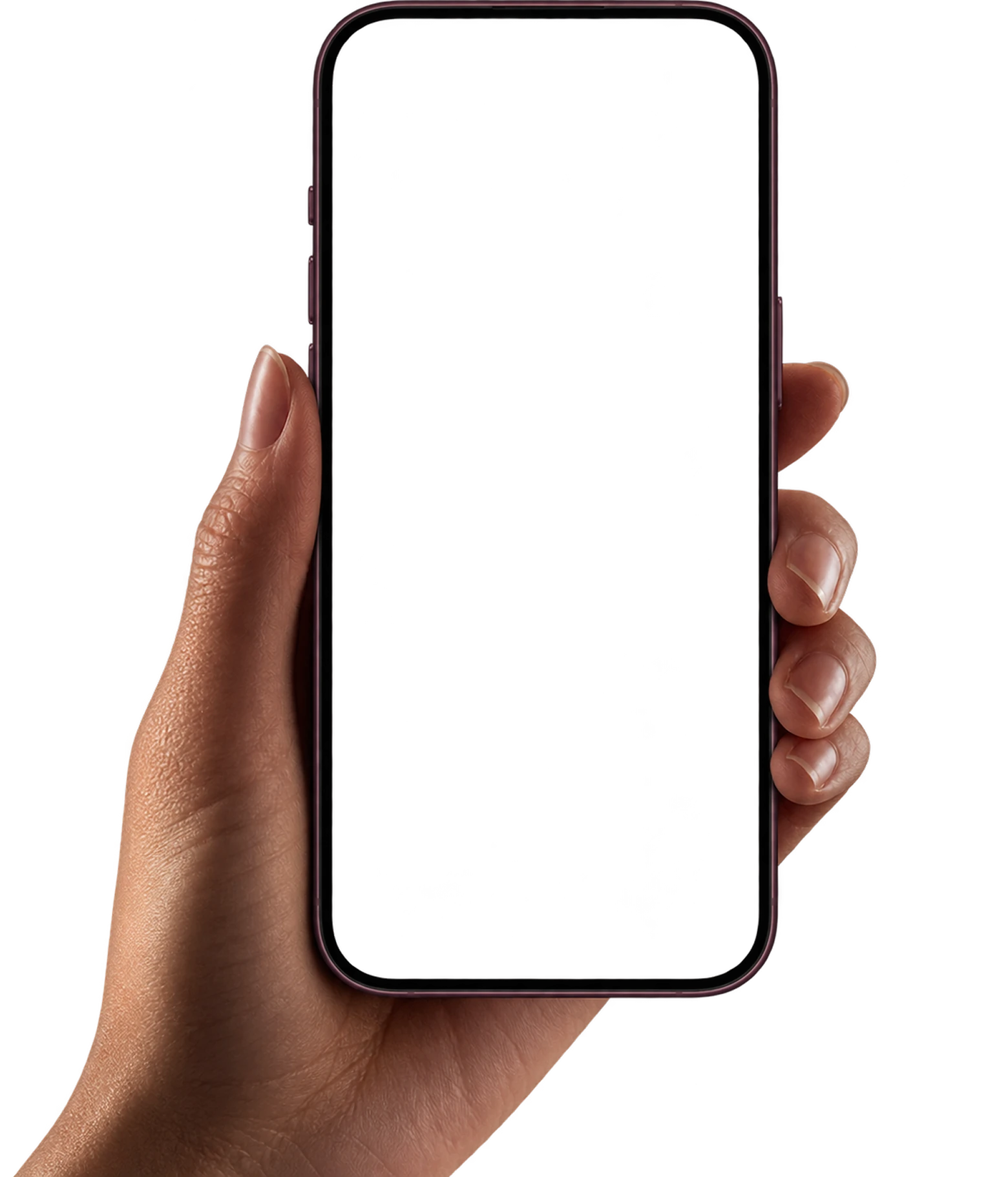 Hand holding a phone on the left