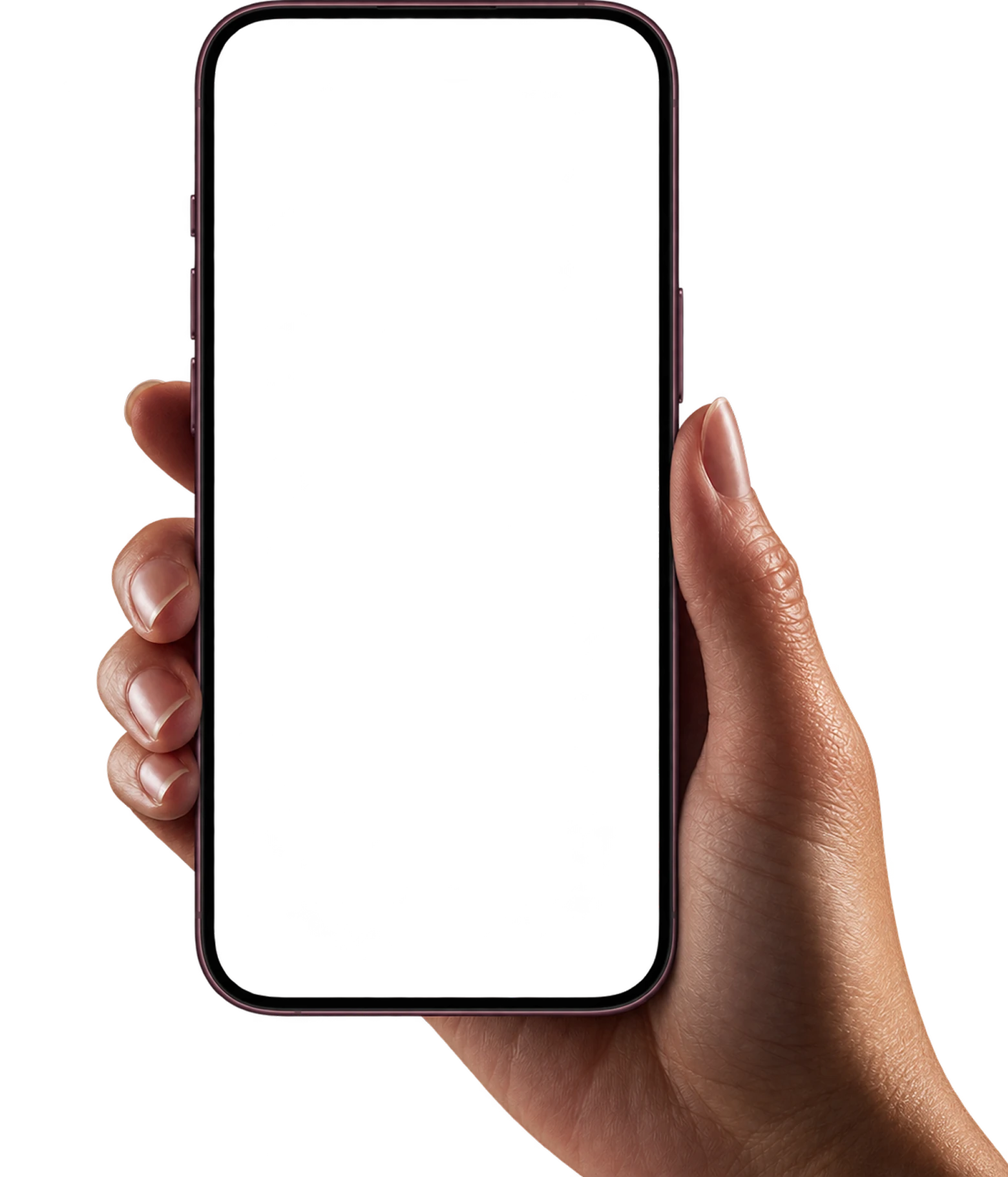 Hand holding a phone on the right